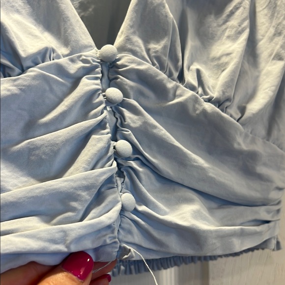 Altar’d State Women's Light Blue Puff Sleeve Crop Top - Picture 6 of 6